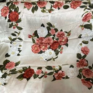 CHANEL Floral Silk Scarf - Red, White, Green